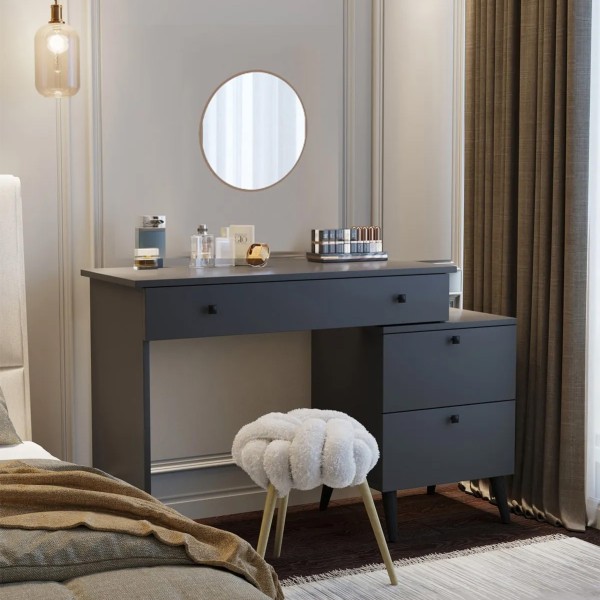 Pure Anthracite 115 CM Komidinli Antrasit Makyaj Masası, MDF