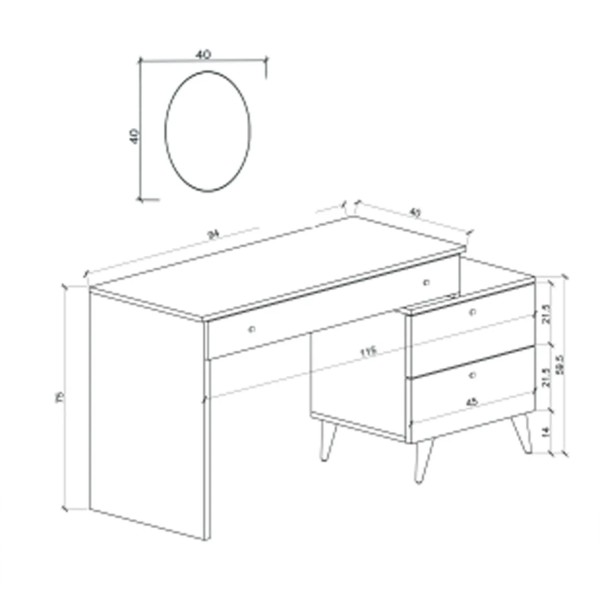 Pure Anthracite 115 CM Komidinli Antrasit Makyaj Masası, MDF
