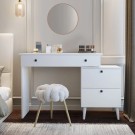 Pure White 115 CM Komidinli Beyaz Makyaj Masası, MDF