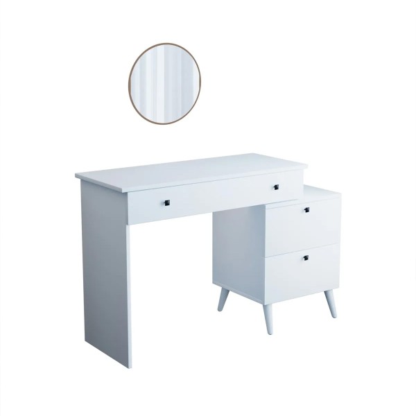 Pure White 115 CM Komidinli Beyaz Makyaj Masası, MDF