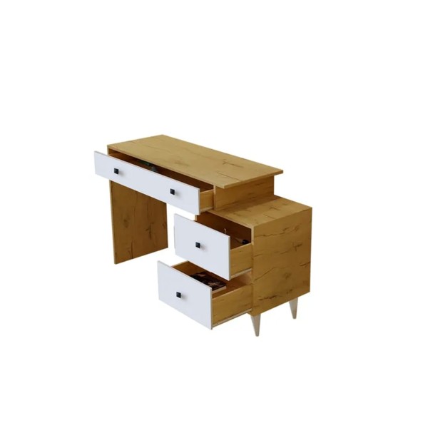 Sapphire Oak 115 CM Komidinli Safir Meşe Beyaz Makyaj Masası, MDF