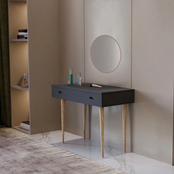 Pure Anthracite 90 CM Çekmeceli Antrasit Makyaj Masası, MDF