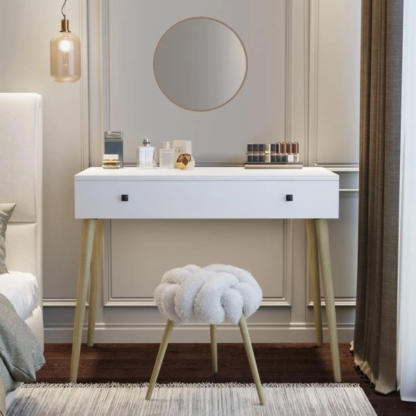 Pure White 90 CM Çekmeceli Beyaz Makyaj Masası, MDF