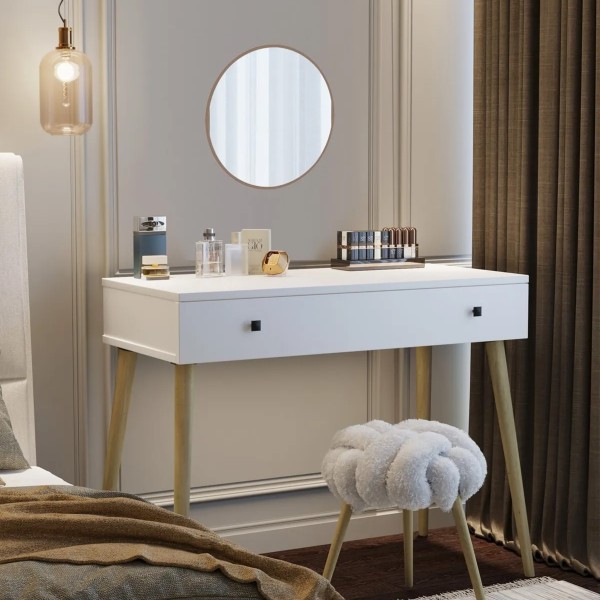 Pure White 90 CM Çekmeceli Beyaz Makyaj Masası, MDF