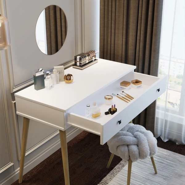 Pure White 90 CM Çekmeceli Beyaz Makyaj Masası, MDF