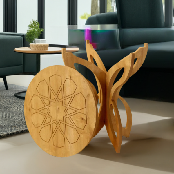 Kelebek Ayaklı Safir Meşe Fiskos Masası, Orta Sehpa, Balkon Masası 52x62x52 cm, MDF