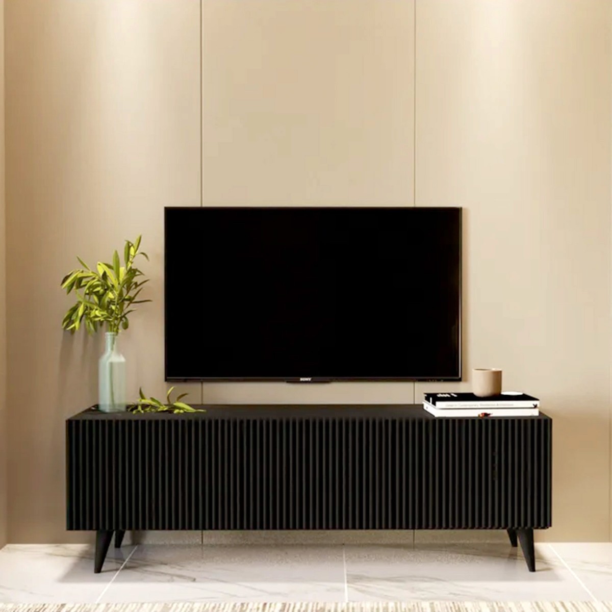 Black Line Siyah TV Ünitesi 120 CM, MDF