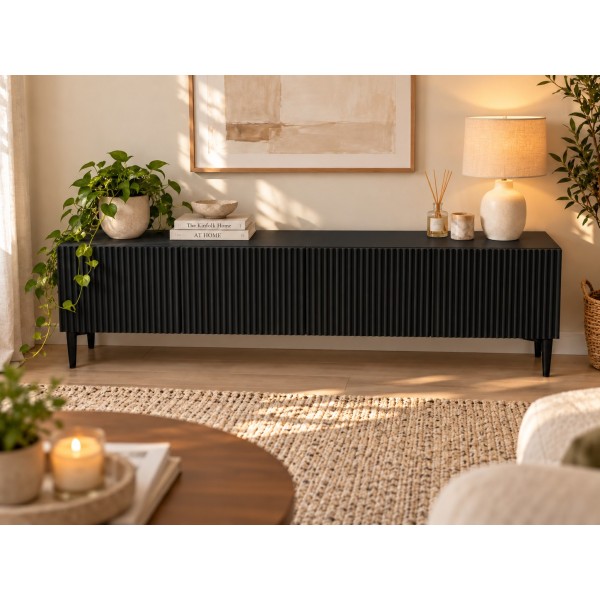 Black Line Siyah TV Ünitesi 160 CM, MDF