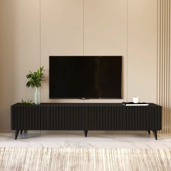 Black Line Siyah TV Ünitesi 160 CM, MDF