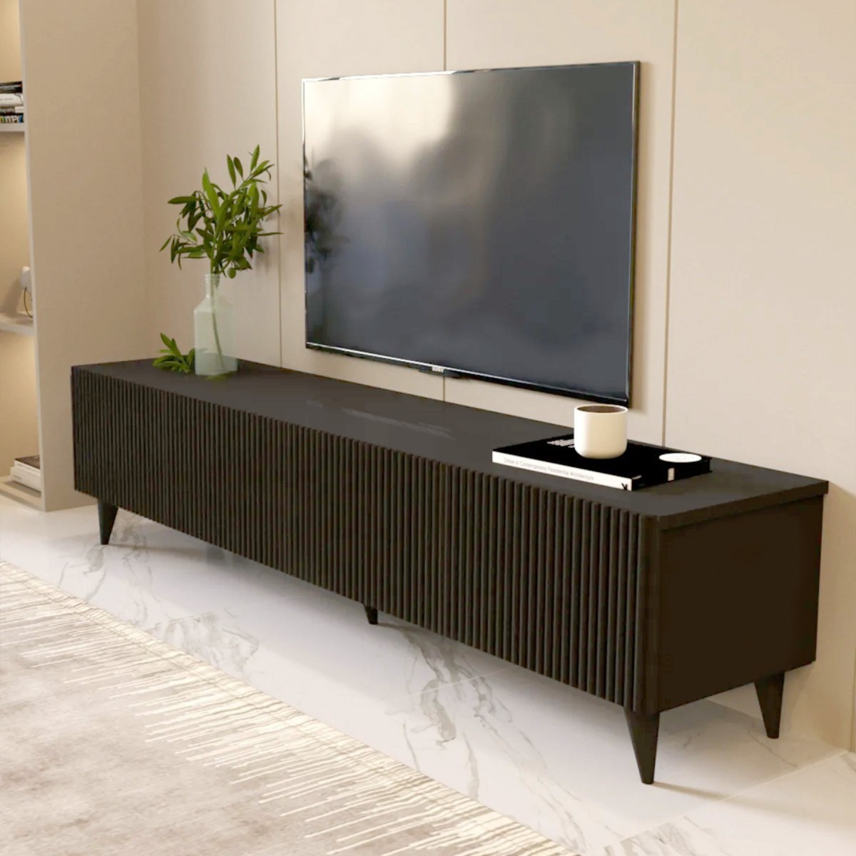 Black Line Siyah TV Ünitesi 160 CM, MDF
