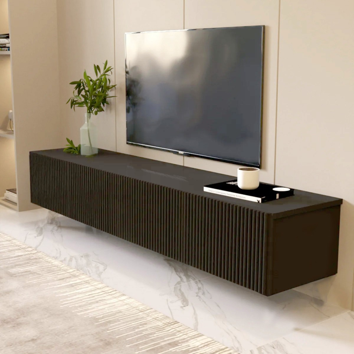 Black Line Siyah TV Ünitesi 160 CM, MDF