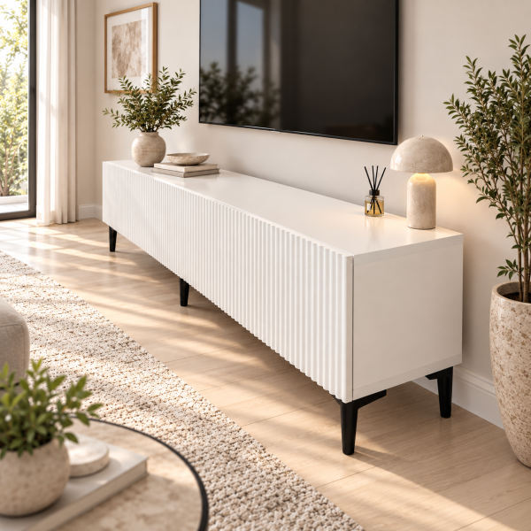 White Line Beyaz TV Ünitesi 200 CM, MDF