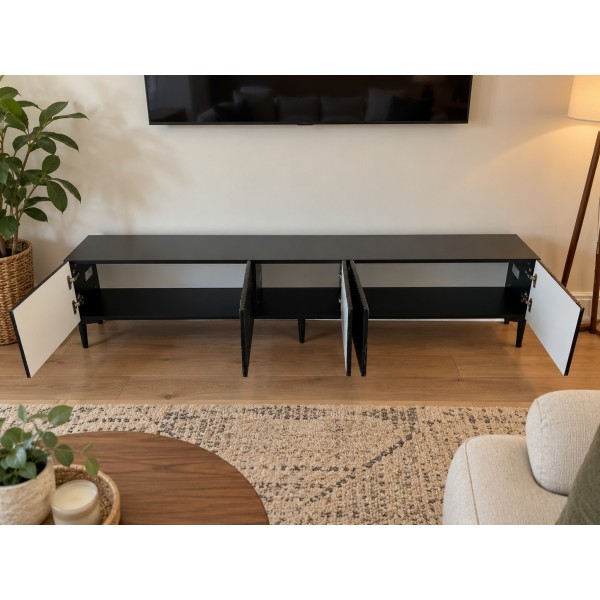Black Line Siyah TV Ünitesi 200 CM, MDF