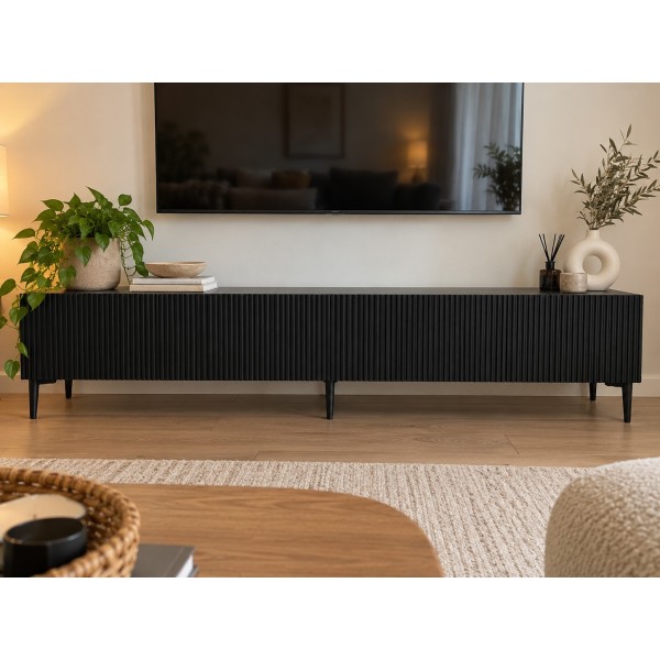 Black Line Siyah TV Ünitesi 200 CM, MDF