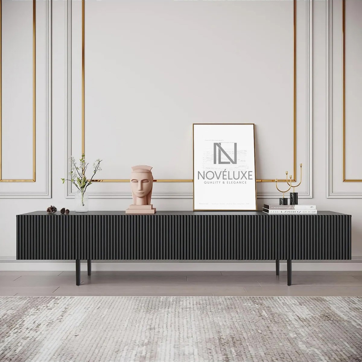 Black Line Siyah TV Ünitesi 200 CM, MDF