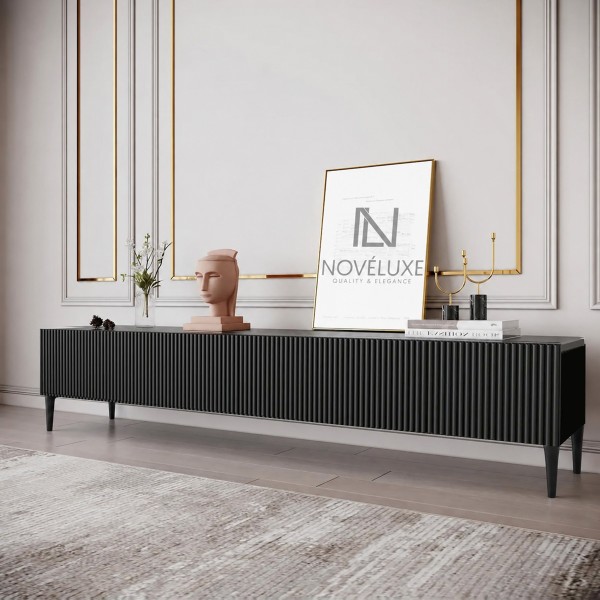 Black Line Siyah TV Ünitesi 200 CM, MDF