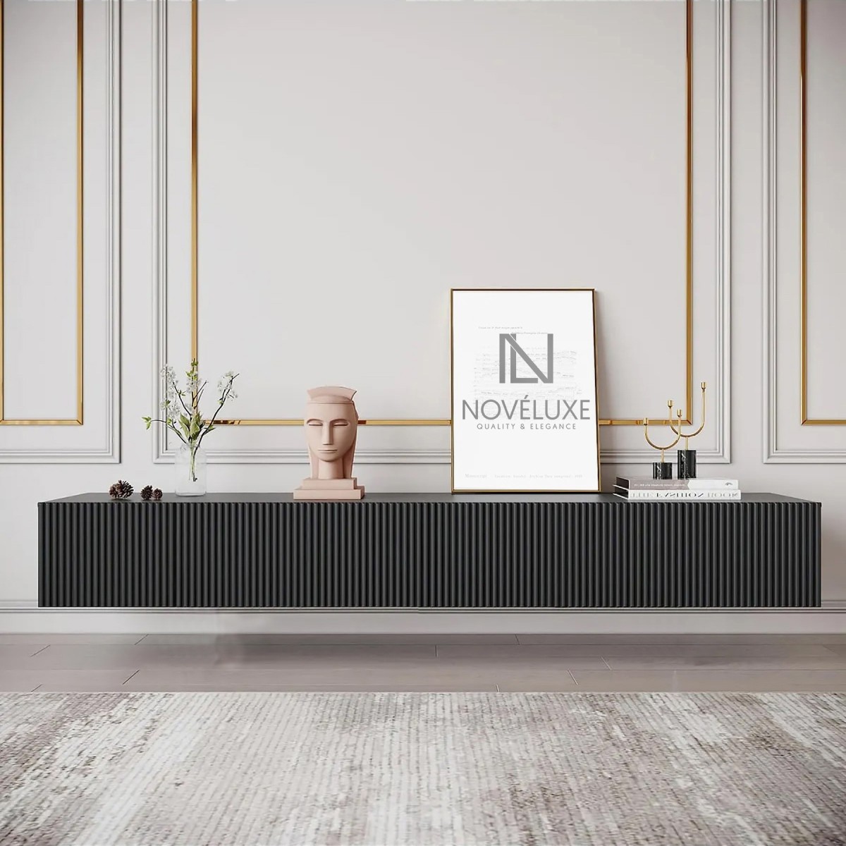 Black Line Siyah TV Ünitesi 200 CM, MDF