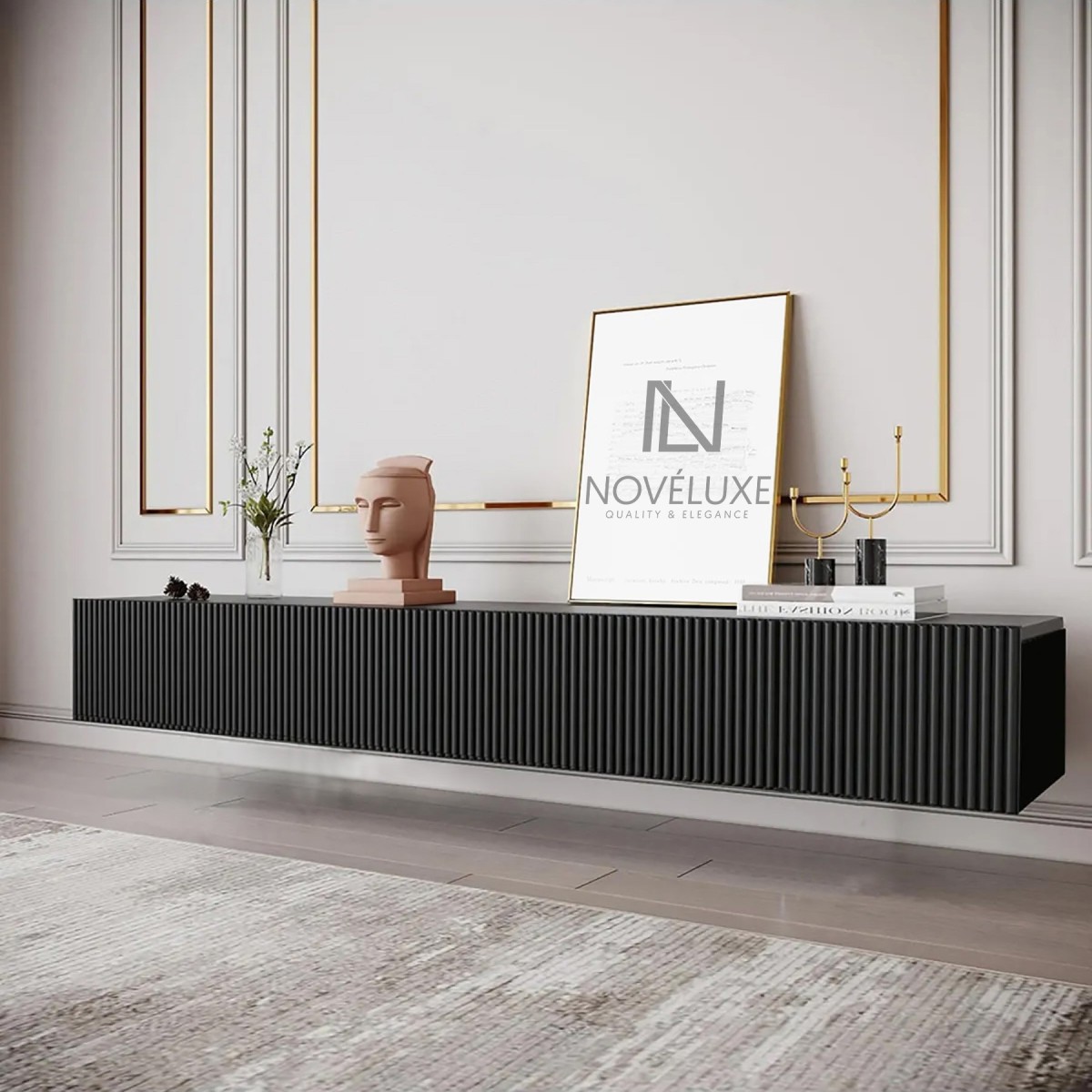 Black Line Siyah TV Ünitesi 200 CM, MDF