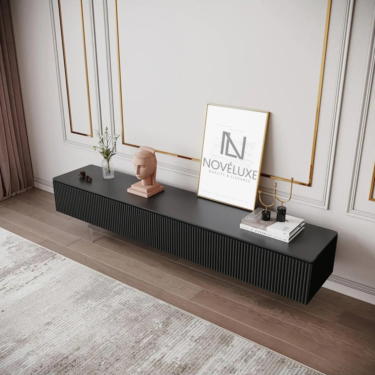 Black Line Siyah TV Ünitesi 200 CM, MDF