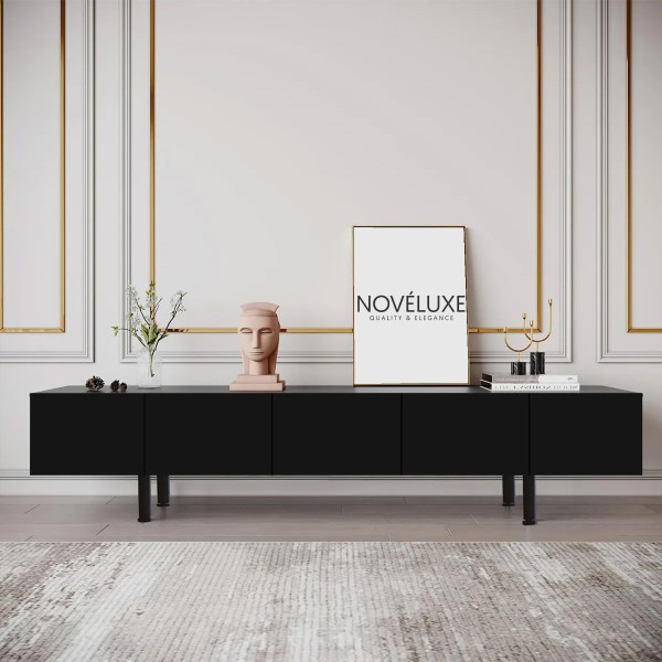 Pure Black 200 CM Siyah TV Ünitesi, MDF