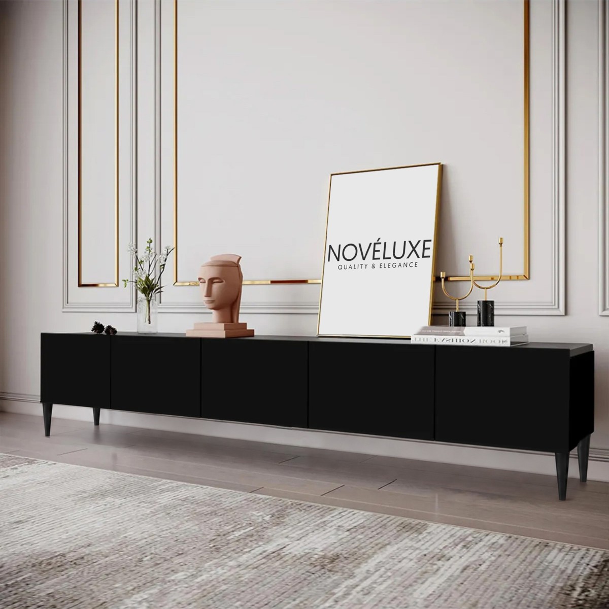 Pure Black 200 CM Siyah TV Ünitesi, MDF