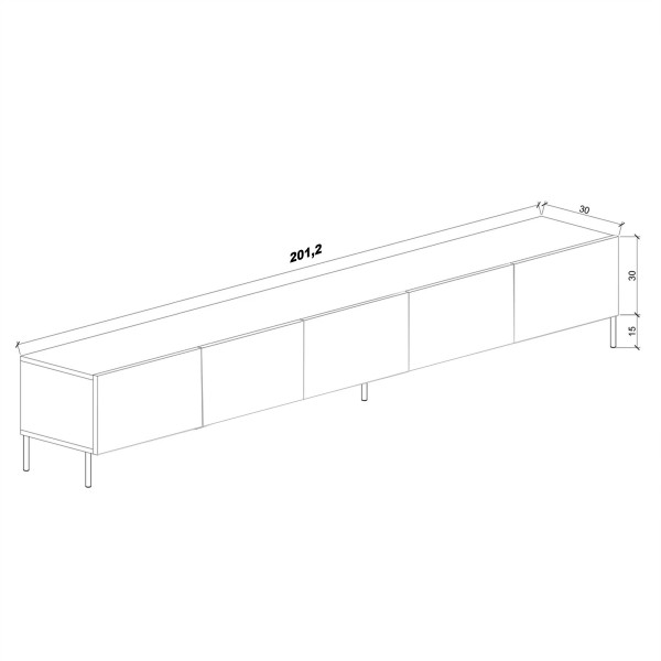 Pure Black 200 CM Siyah TV Ünitesi, MDF