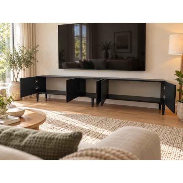Pure Black 200 CM Siyah TV Ünitesi, MDF