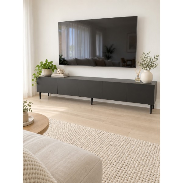 Pure Black 200 CM Siyah TV Ünitesi, MDF
