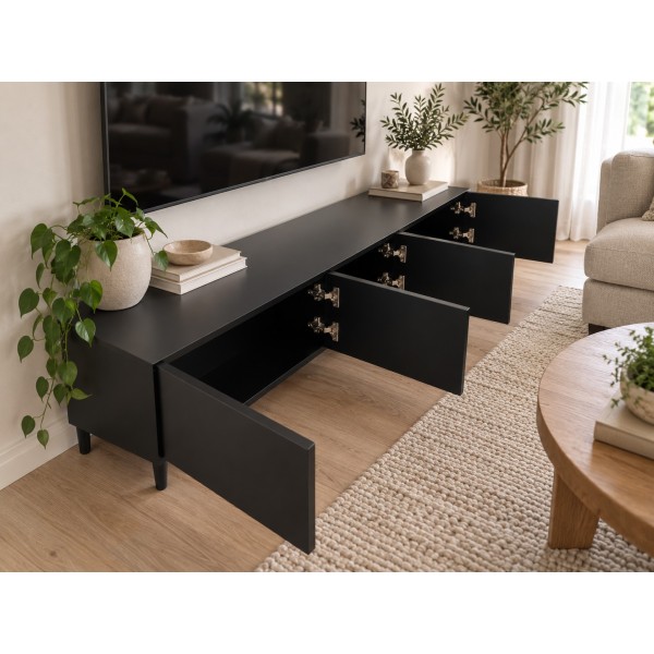 Pure Black 200 CM Siyah TV Ünitesi, MDF