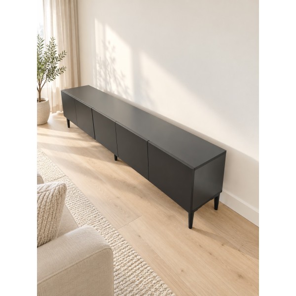 Pure Black 200 CM Siyah TV Ünitesi, MDF