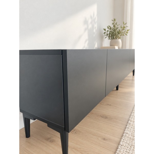 Pure Black 200 CM Siyah TV Ünitesi, MDF