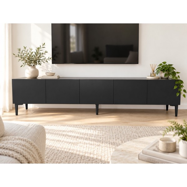 Pure Black 200 CM Siyah TV Ünitesi, MDF