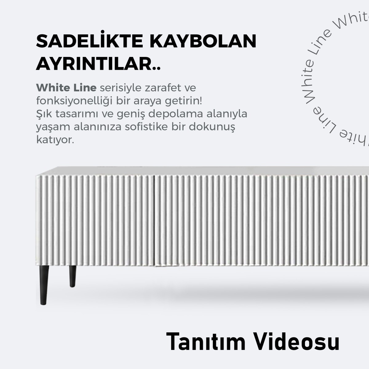 White Line Beyaz TV Ünitesi 200 CM, MDF