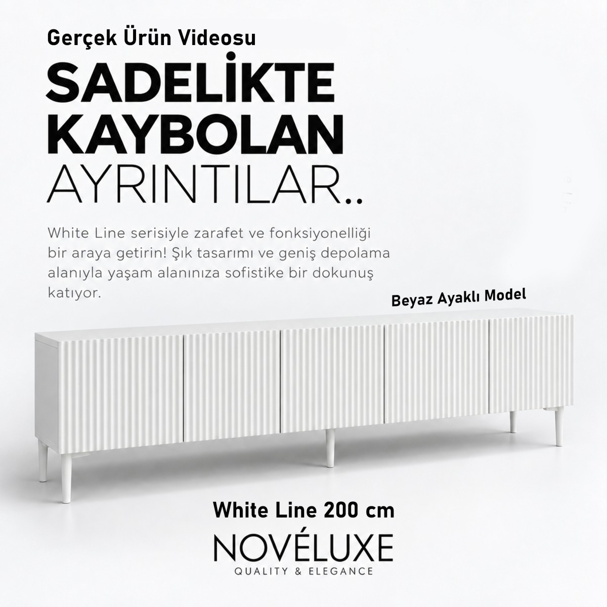 White Line Beyaz TV Ünitesi 200 CM, MDF